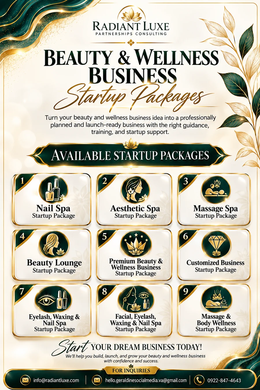 Radiant Luxe Beauty and Wellness Business Startup Packages